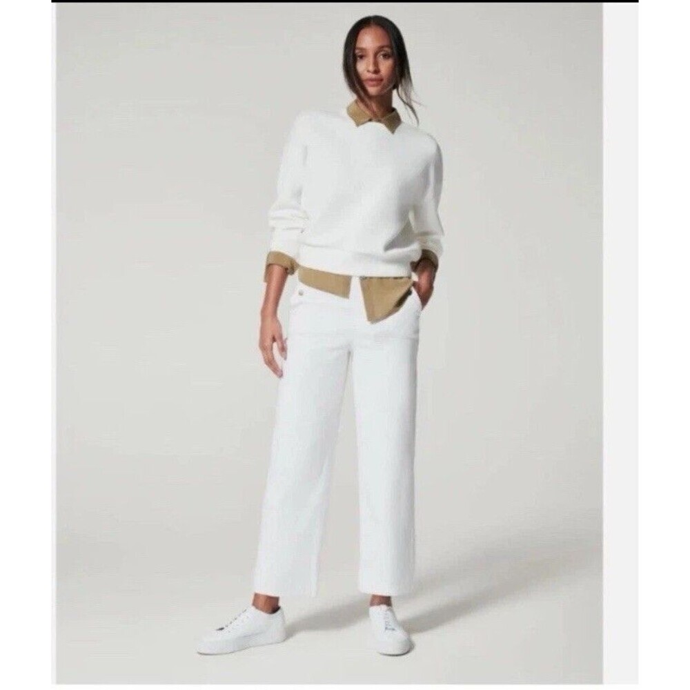 Spanx Stretch Twill Cropped Wide Leg Pant Bright White 20312R Women Size XL